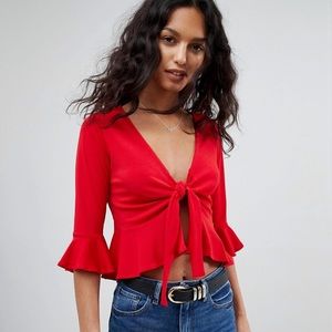 ASOS Tie Front Top with Ruffle Detail size 4 / small